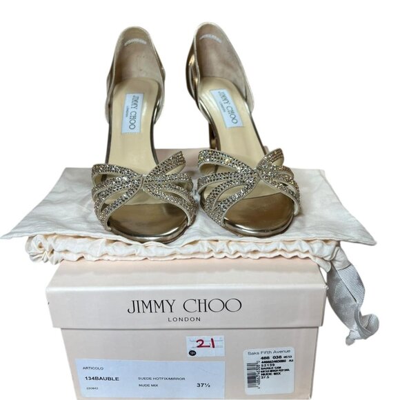 JIMMY CHOO Bauble d'Orsay Sandal  Sparkly Crystal Heels Size 37.5 (7) - Picture 1 of 11